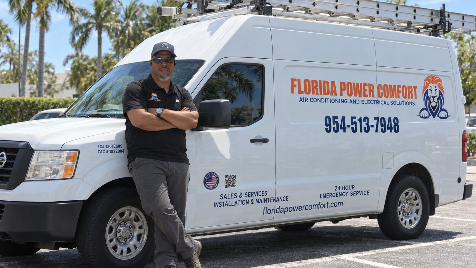 Max standing beside the Florida Power Comfort van