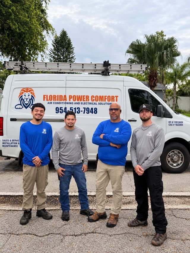 Florida Power Comfort technicians in front of the van
